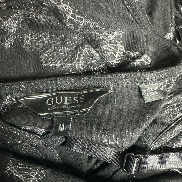Guess Black Metallic Bustier Tank Top M Y2K Coquette Glam Grunge Vampy Soft Goth - Picture 12 of 13